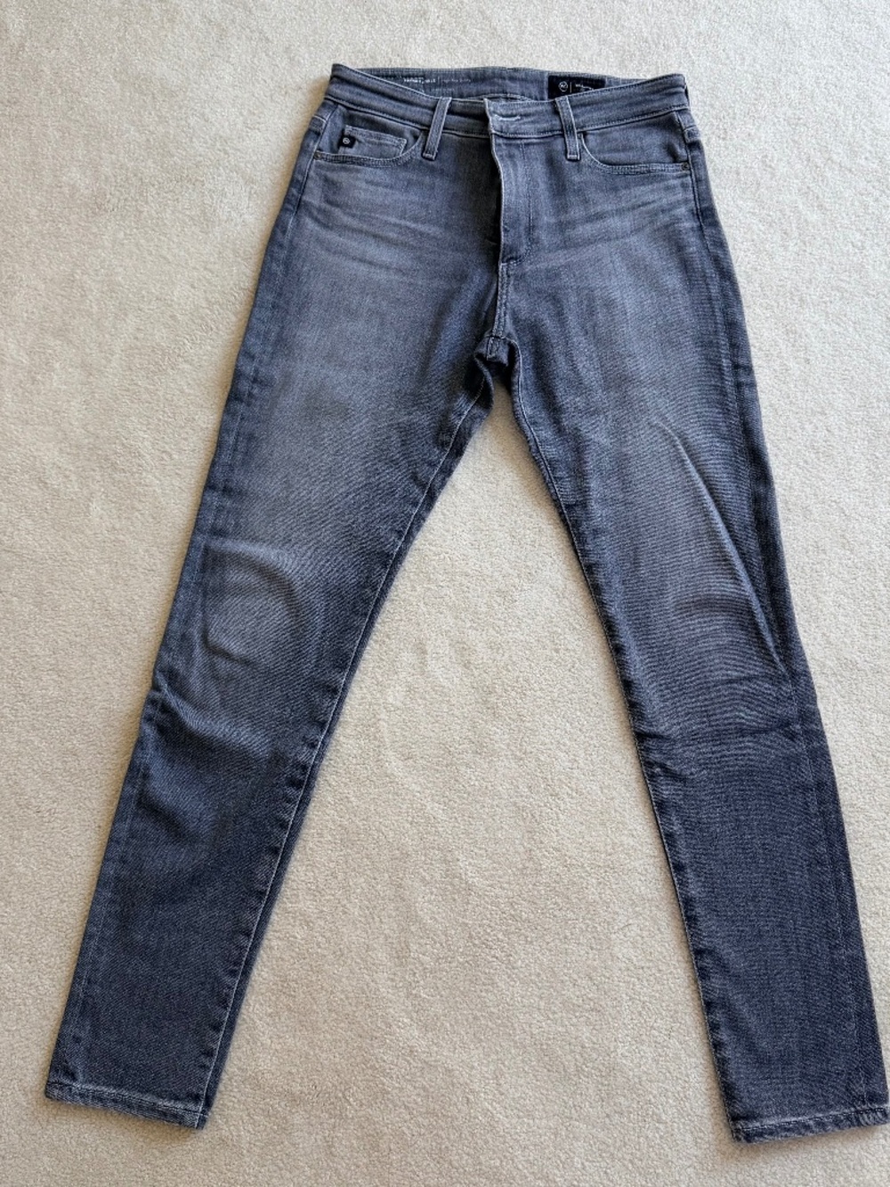 AG Farrah Ankle High-Rise Skinny Jeans, Gray Wash, Italian Fabric, Size 27R
